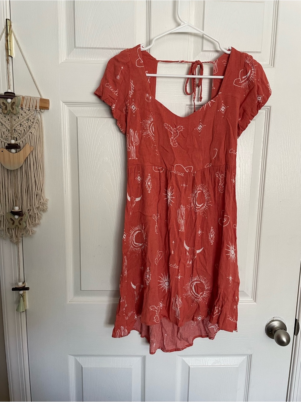 Wild Moss Size Small Rust Orange Western Short Sleeve Printed Sundress